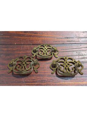 Vintage Ornate Brass Drawer Pulls, Reclaimed Ornate Hardware (Lot of 3)